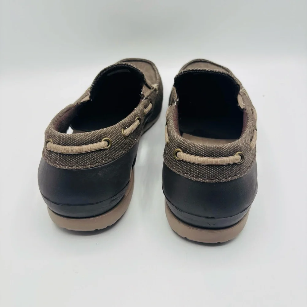 CROCS Men's Brown Canvas Slip-On Boat Shoe with Tan Accents